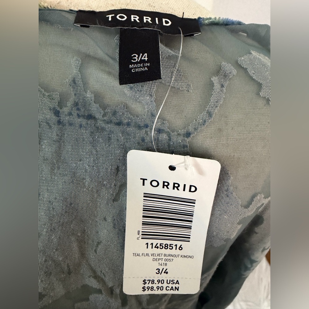 NWT Torrid Teal Floral Velvet Burnout Kimono - Torrid Size 3/4 (22-26) - Picture 12 of 15